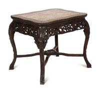 A Chinese Carved Hardwood Low Table with Marble Inset Top