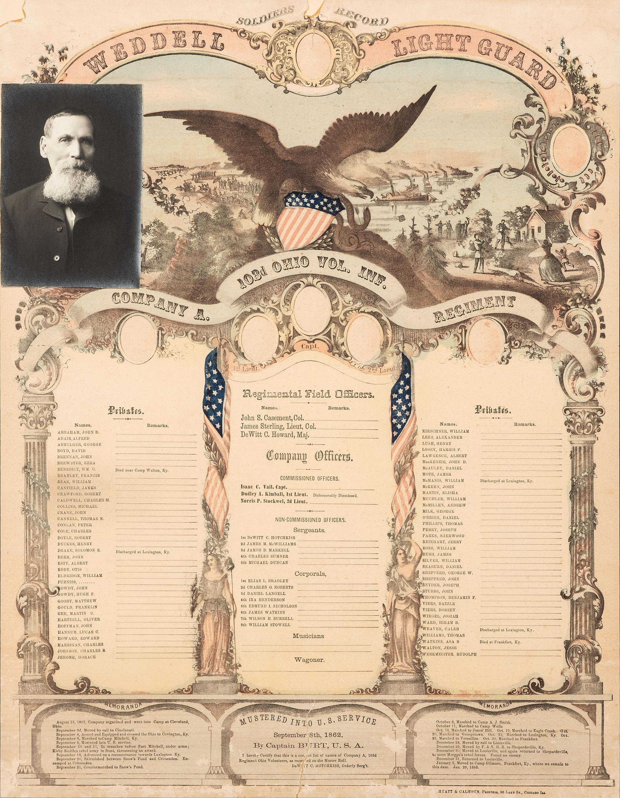 [CIVIL WAR]. 4 items, incl. 103rd Ohio Volunteers printed memorial and GAR photograph of KY regt.