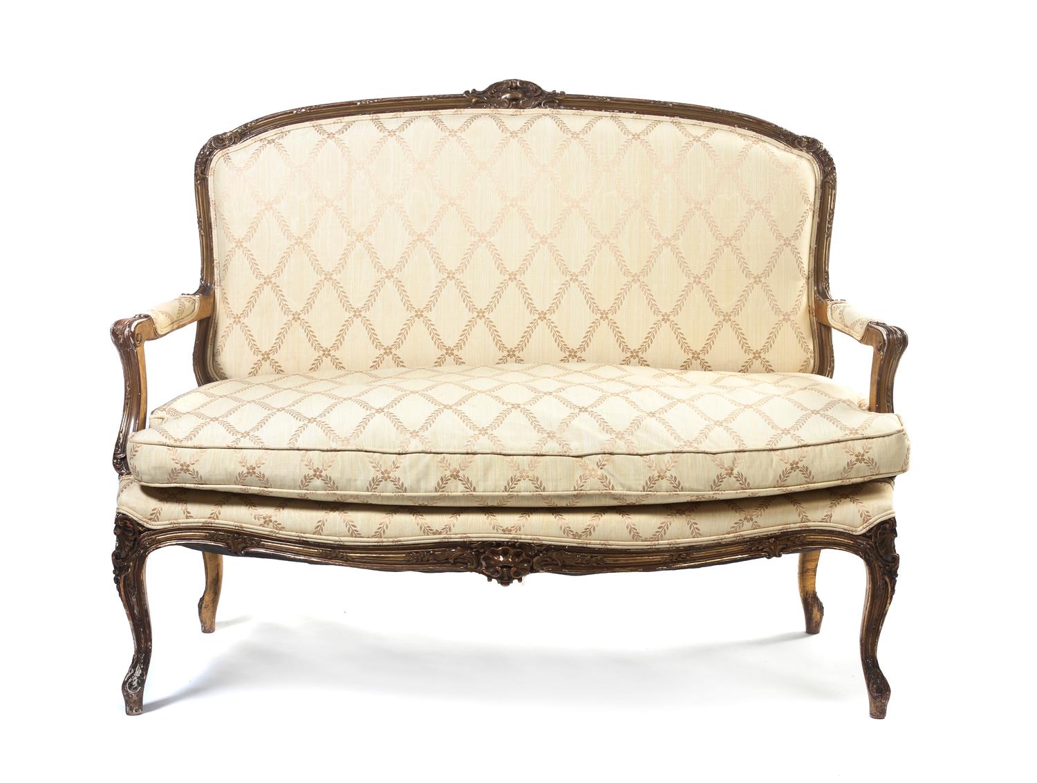 A Louis XV Style Giltwood Settee, Width 51 inches.