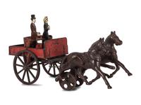 A Carpenter Cast Iron Horse Drawn Cart with Two Figures
