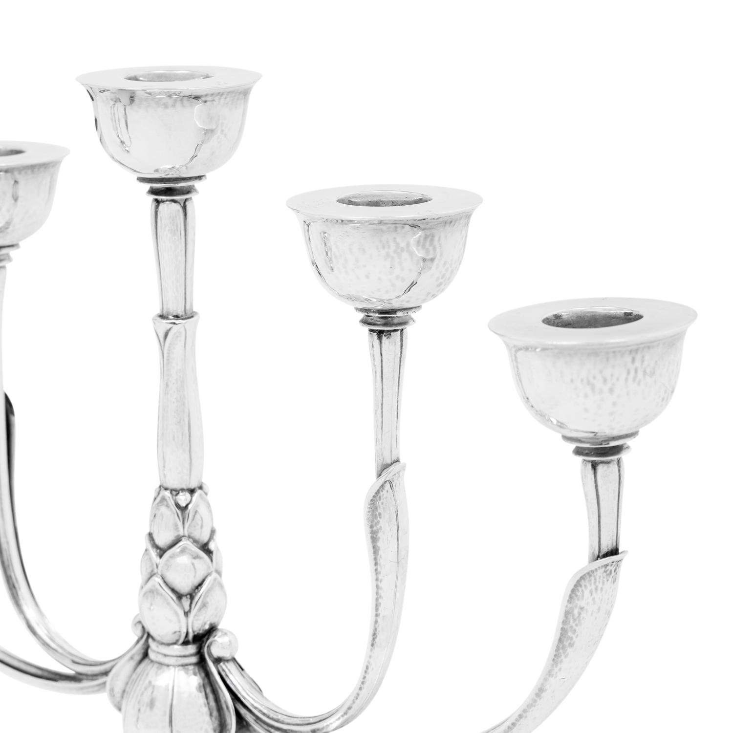 A Pair of Georg Jensen Silver Five-Light Candelabra