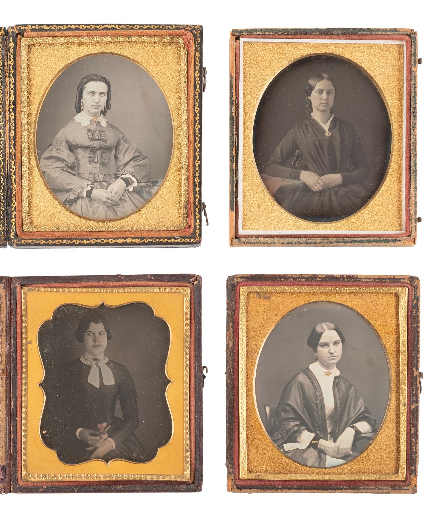 [EARLY PHOTOGRAPHY]. 20 daguerreotypes feat. women with gold accessories incl. example by PLUMBE.
