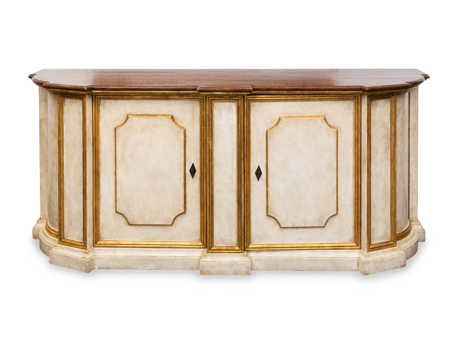 A Painted and Parcel Gilt Sideboard