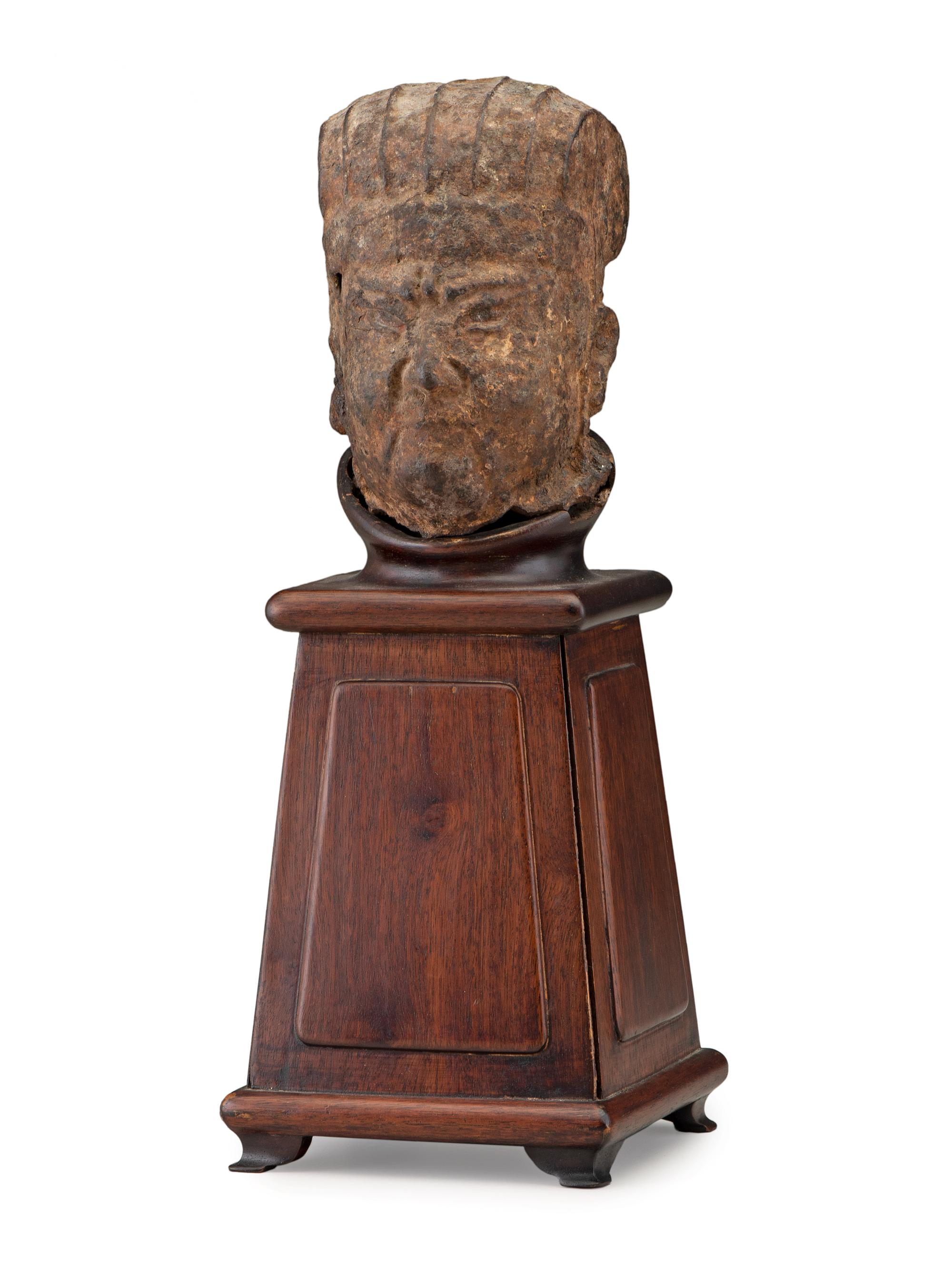 A Chinese Bronze Head of a Priest