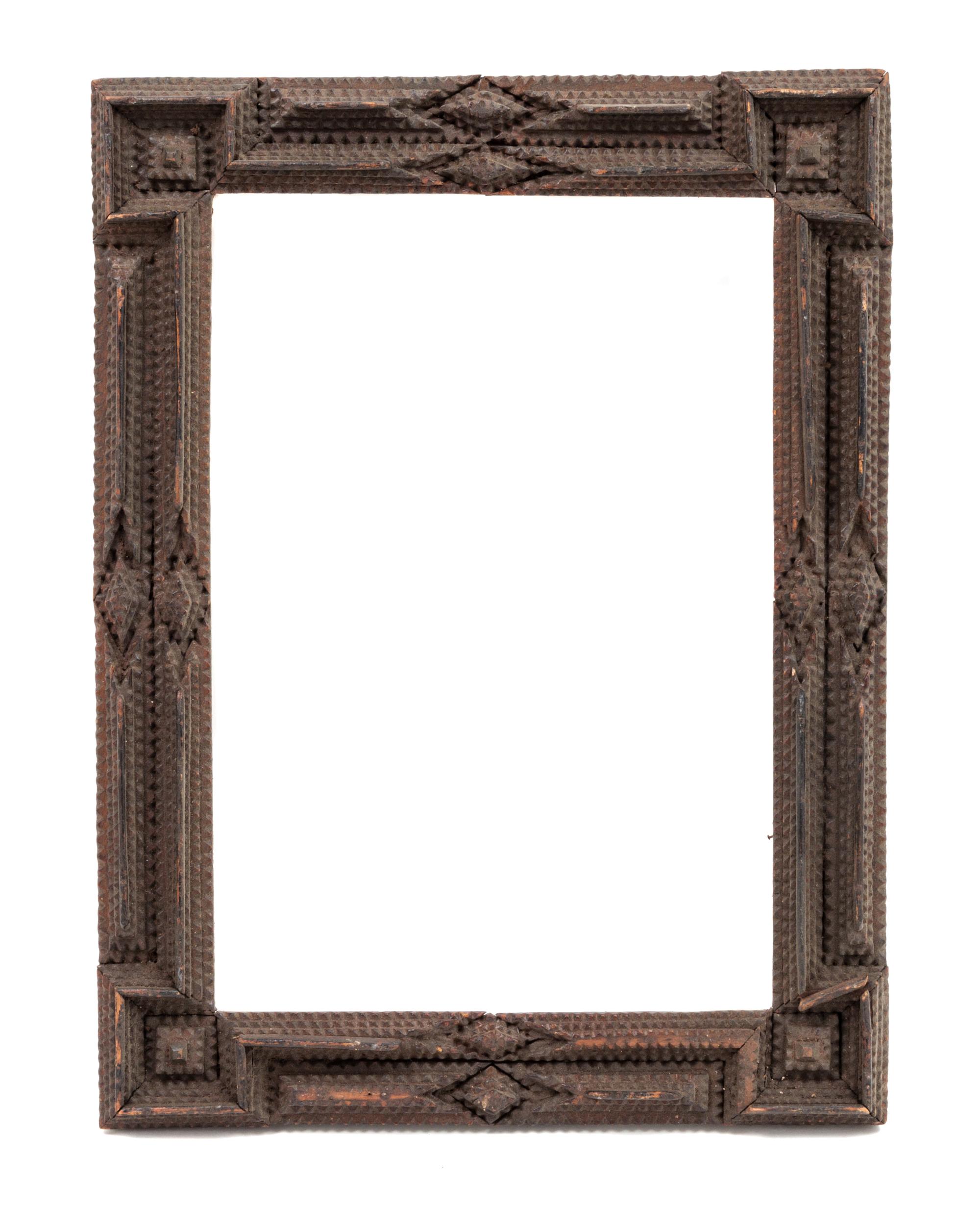 A Tramp Art Picture Frame Height 13 x width 17 inches.