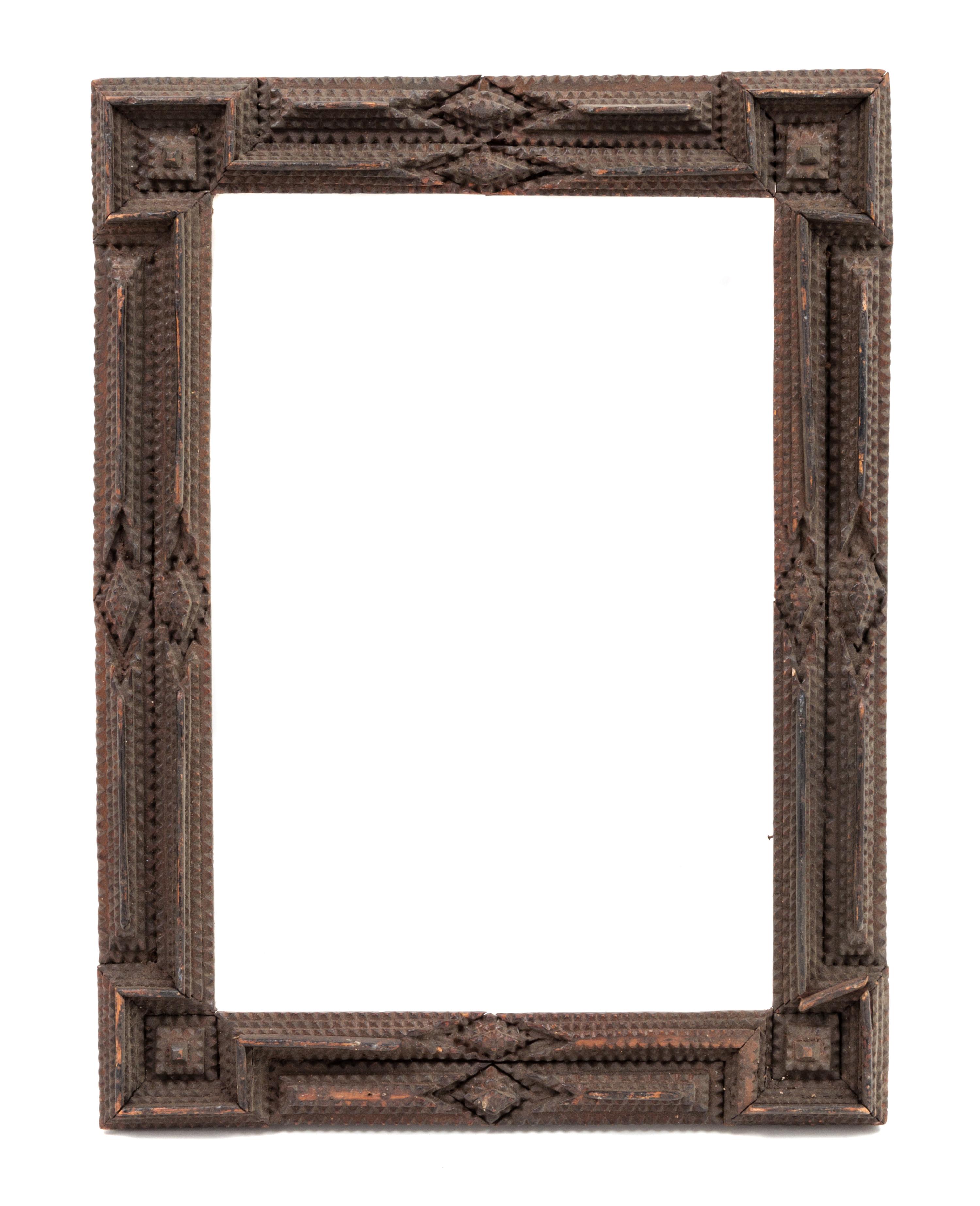 A Tramp Art Picture Frame Height 13 x width 17 inches.