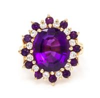 A Yellow Gold, Amethyst and Diamond Ring, 5.60 dwts.