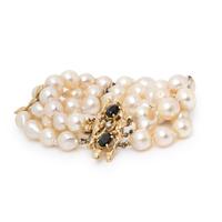 Cultured Pearl, Tourmaline, and Yellow Gold Bracelet