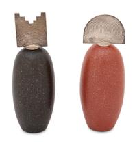 Black and Red Micaceous Pottery Jars, with Cast Silver Tabletas