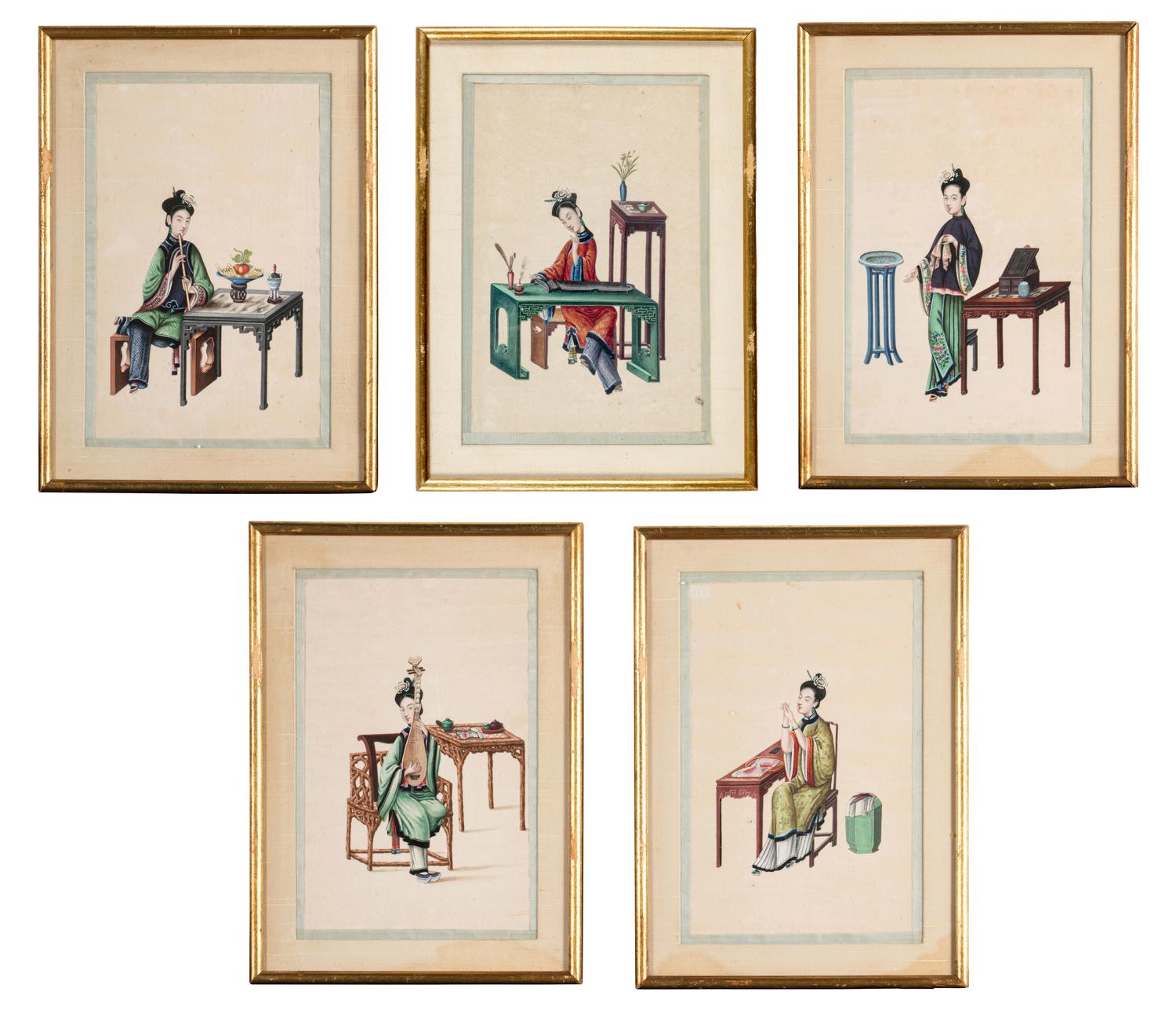 A Set of Five Chinese Export Pith Paintings