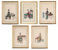 A Set of Five Chinese Export Pith Paintings