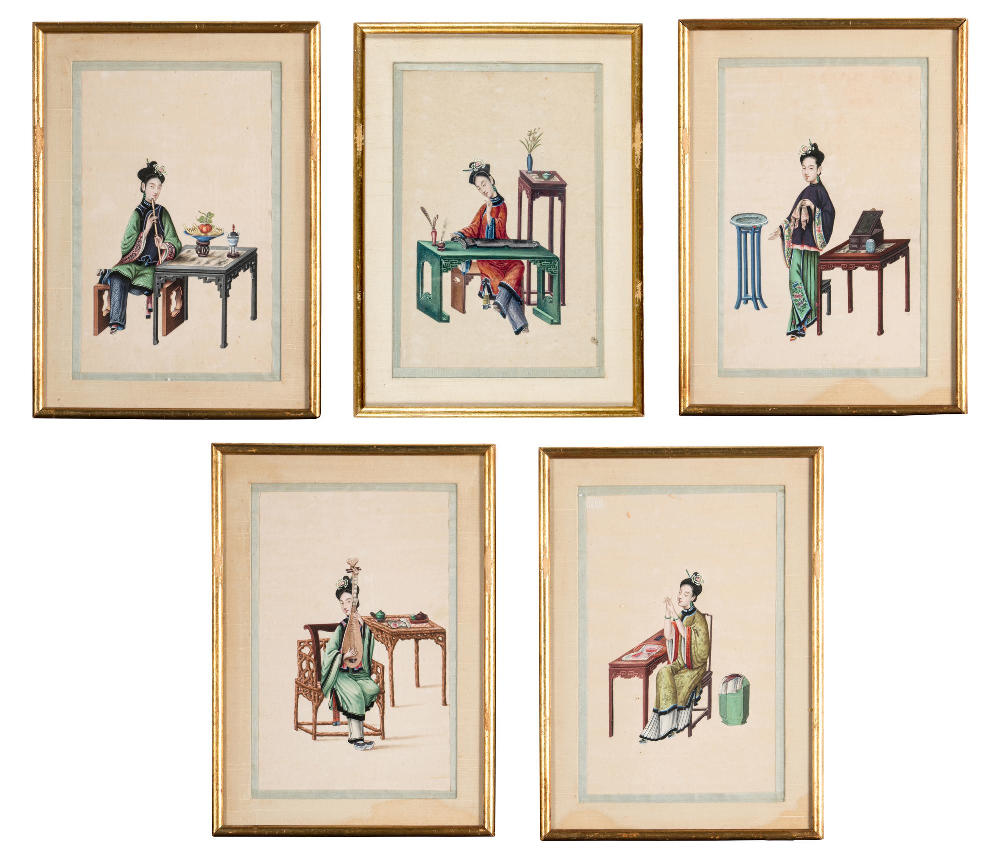 A Set of Five Chinese Export Pith Paintings