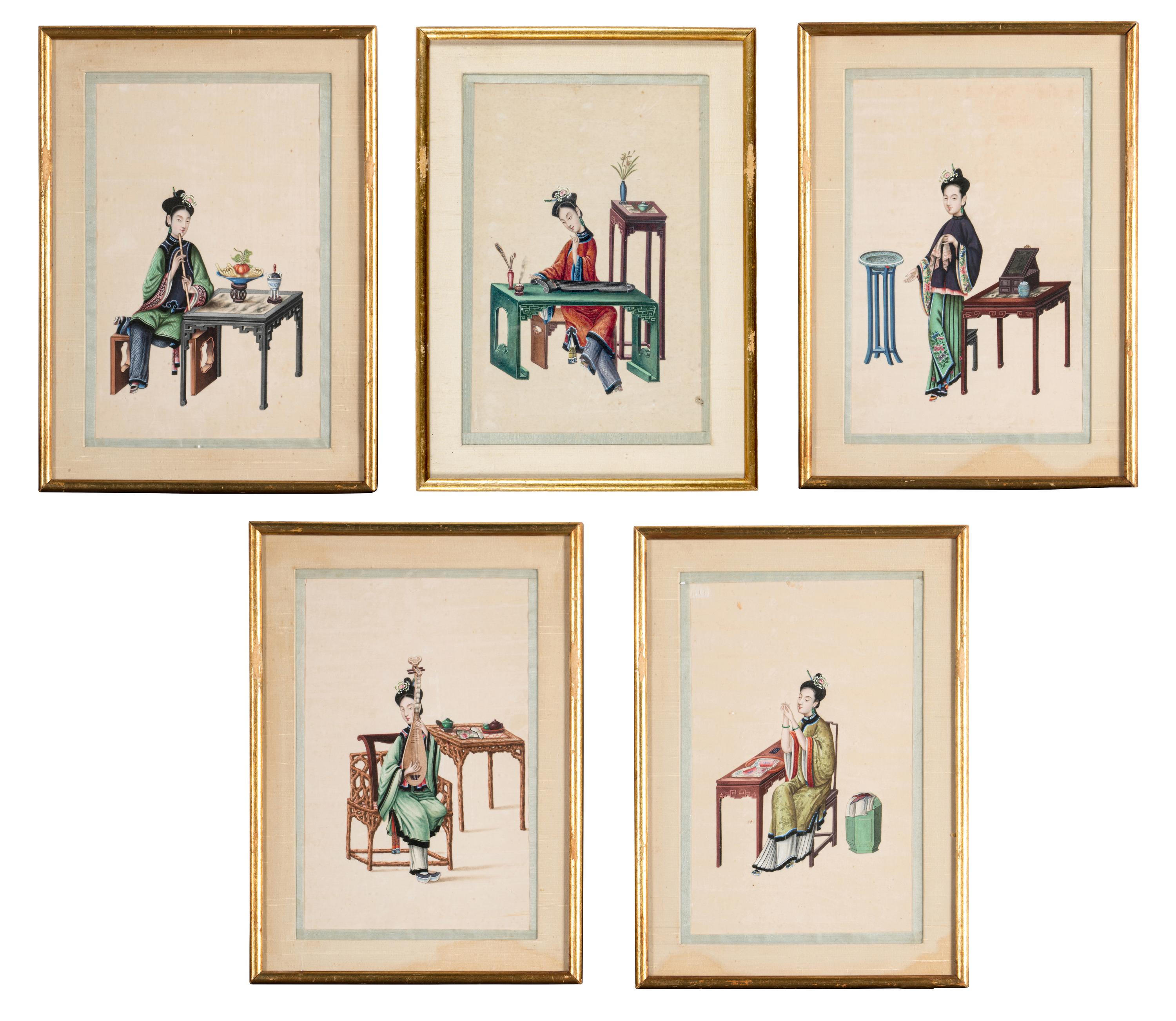 A Set of Five Chinese Export Pith Paintings
