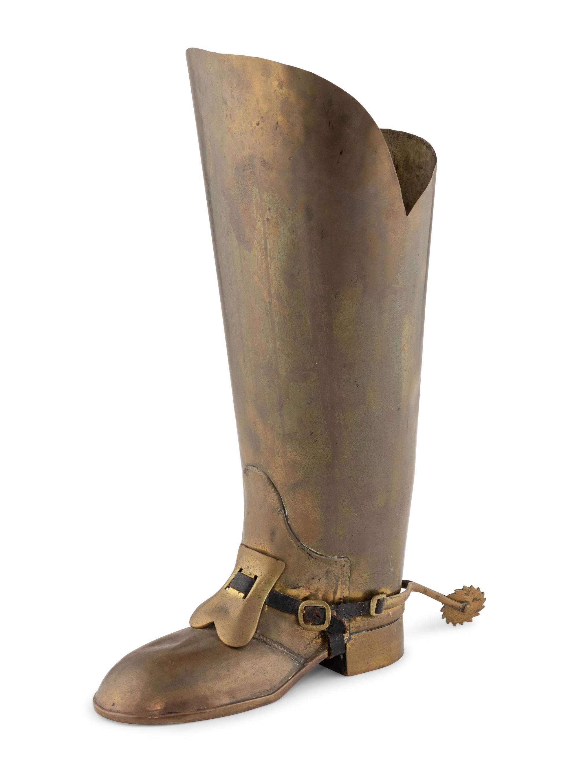 An English Brass Boot-Form Umbrella Stand