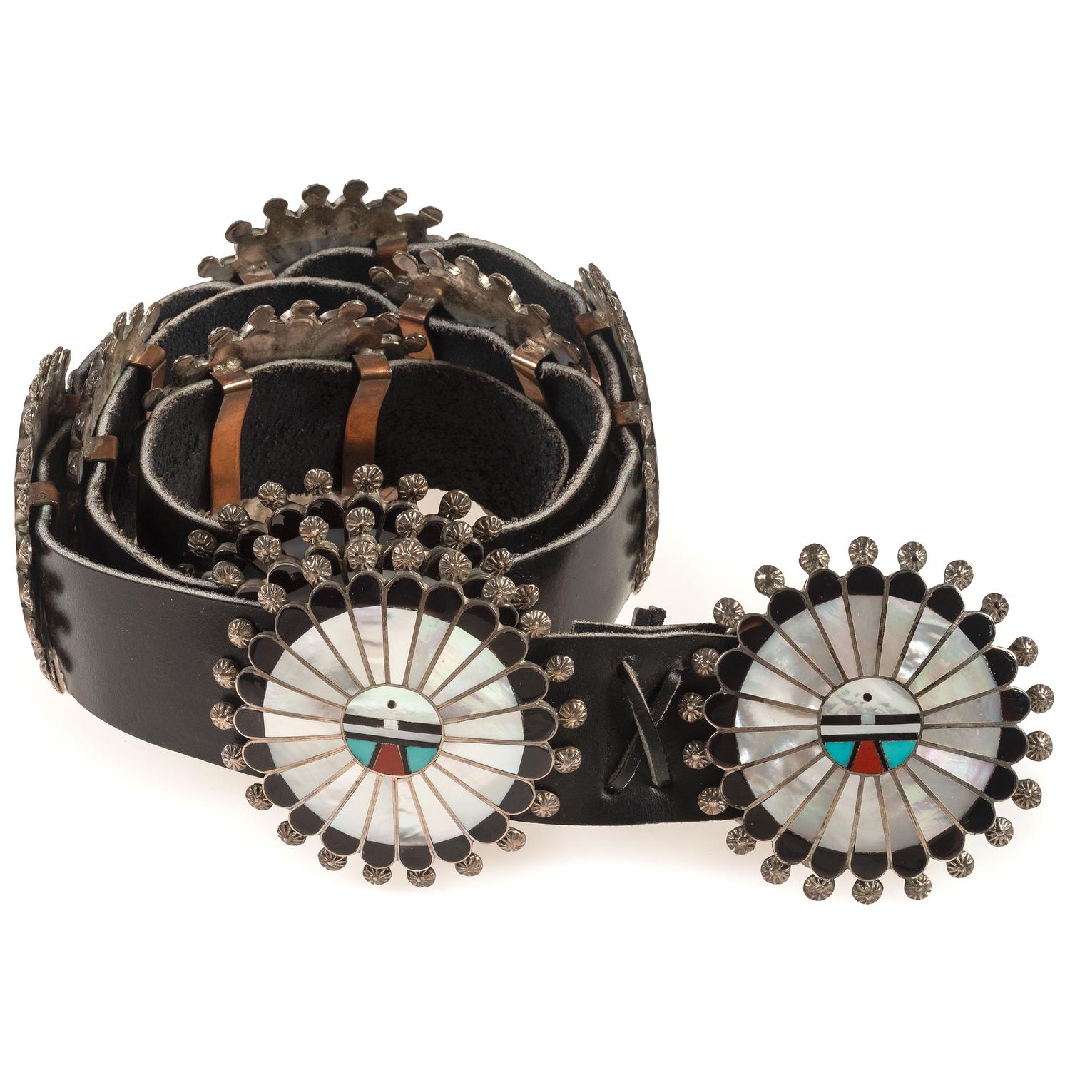 Zuni Silver and Mosaic Inlay Sunface Concha Belt