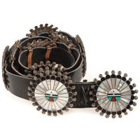 Zuni Silver and Mosaic Inlay Sunface Concha Belt