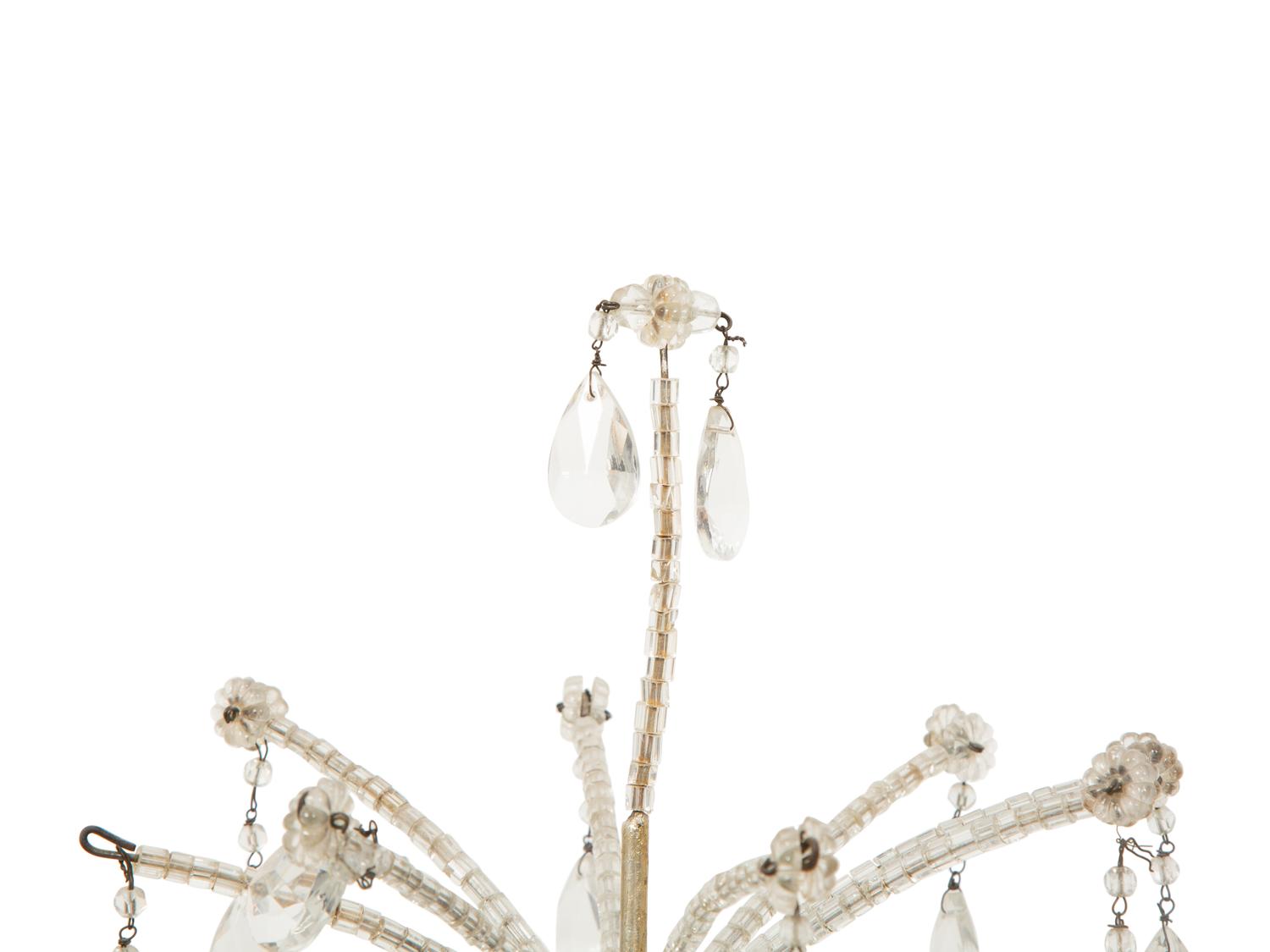 A Pair of Louis XV Style Cut Glass Five-Light Girandoles in Silvered Wood Bases