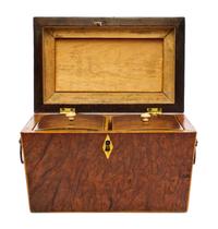 An English Burlwood Tea Caddy, Width 8 1/2 inches.