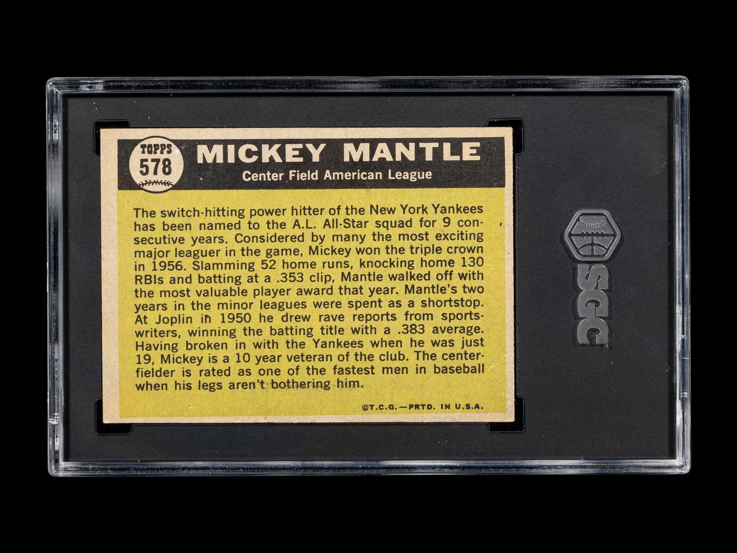 A 1961 Topps Mickey Mantle All-Star Baseball Card No. 578 (SGC 4 VG/EX)