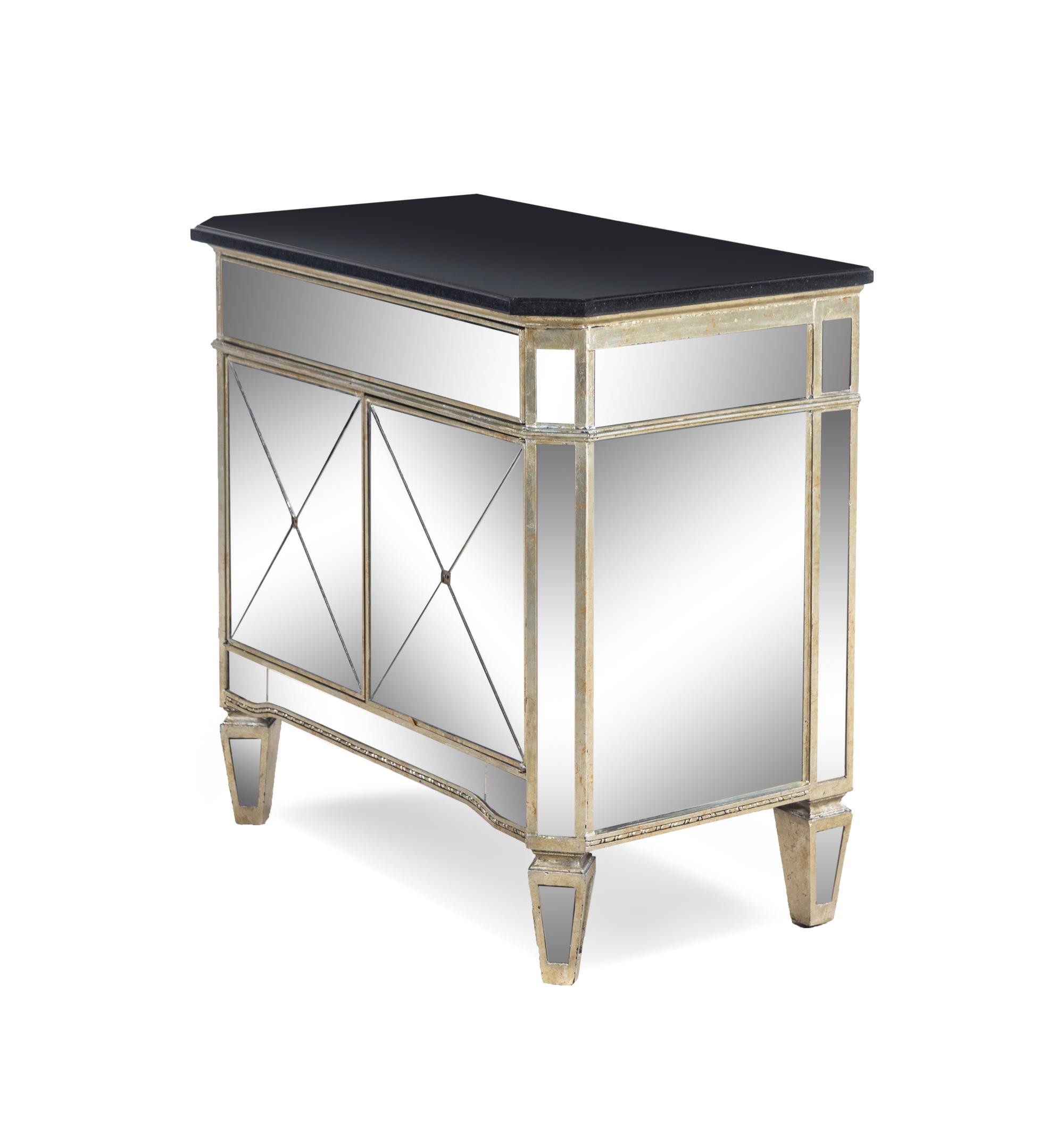 A Contemporary Mirrored Marble-Top Side Cabinet