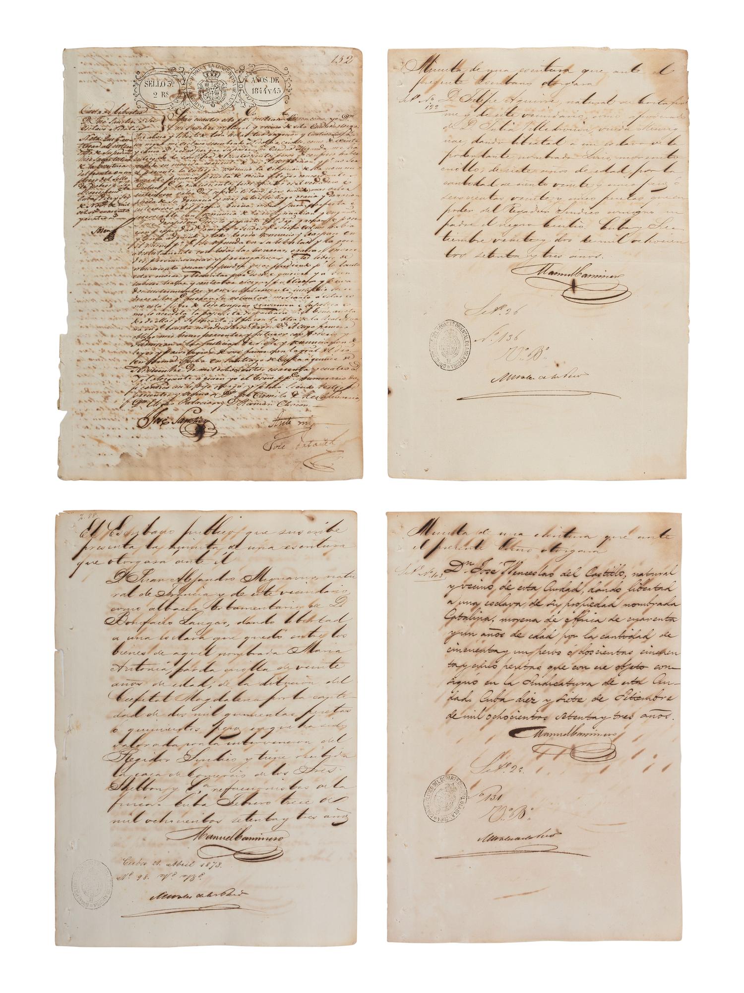[ENSLAVEMENT & ABOLITION]. A group of 13 Cuban manumission documents, 1844-1873.