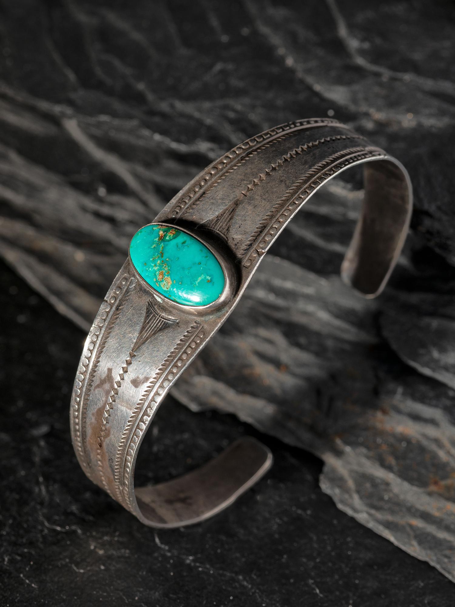 Navajo Silver and Blue Gem Turquoise Cuff Bracelet