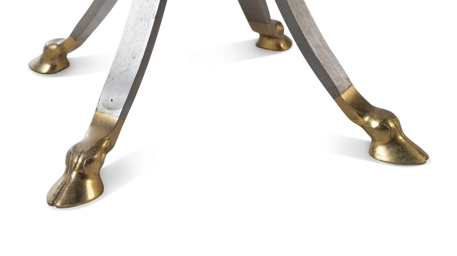 Three Steel and Brass Marble-Top Side Tables