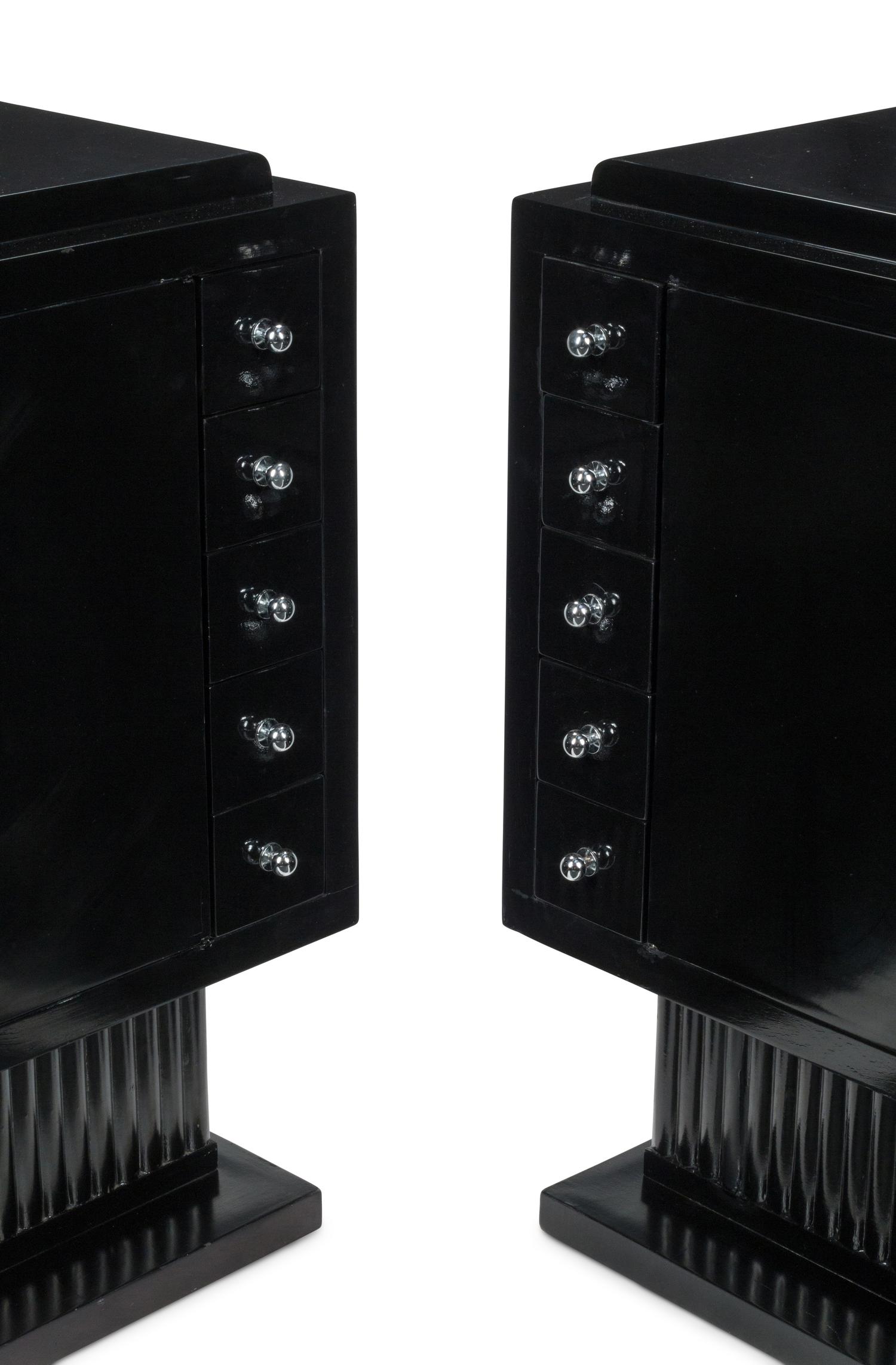 A Pair of Art Deco Style Ebonized Cabinets