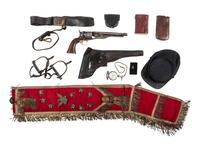 [CIVIL WAR]. Collection of militaria and related artifacts belonging to Sergeant Hamilton Ballentine Co. K, 6th Pennsylvania Cavalry, highlighted by 1860 Army pistol, holster, flask, and cap pouch.