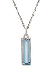 WHITE GOLD, SYNTHETIC SPINEL AND DIAMOND PENDANT/NECKLACE
