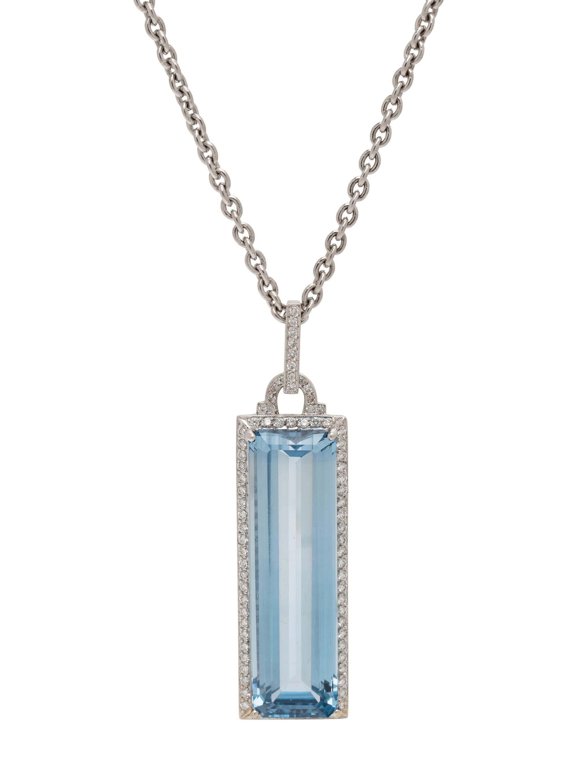 WHITE GOLD, SYNTHETIC SPINEL AND DIAMOND PENDANT/NECKLACE