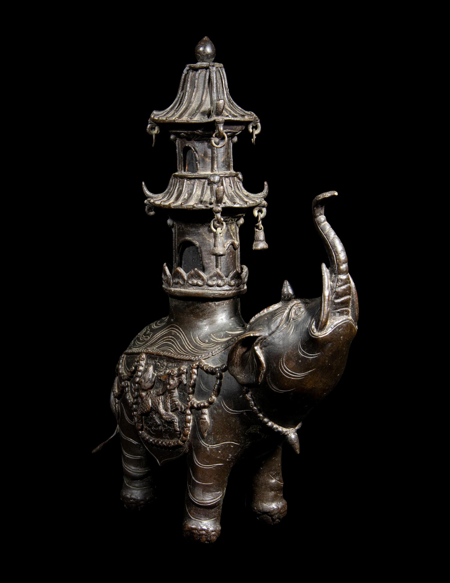 A Japanese Bronze Elephant-Form Incense Burner
