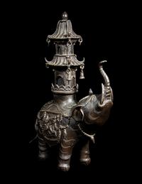 A Japanese Bronze Elephant-Form Incense Burner