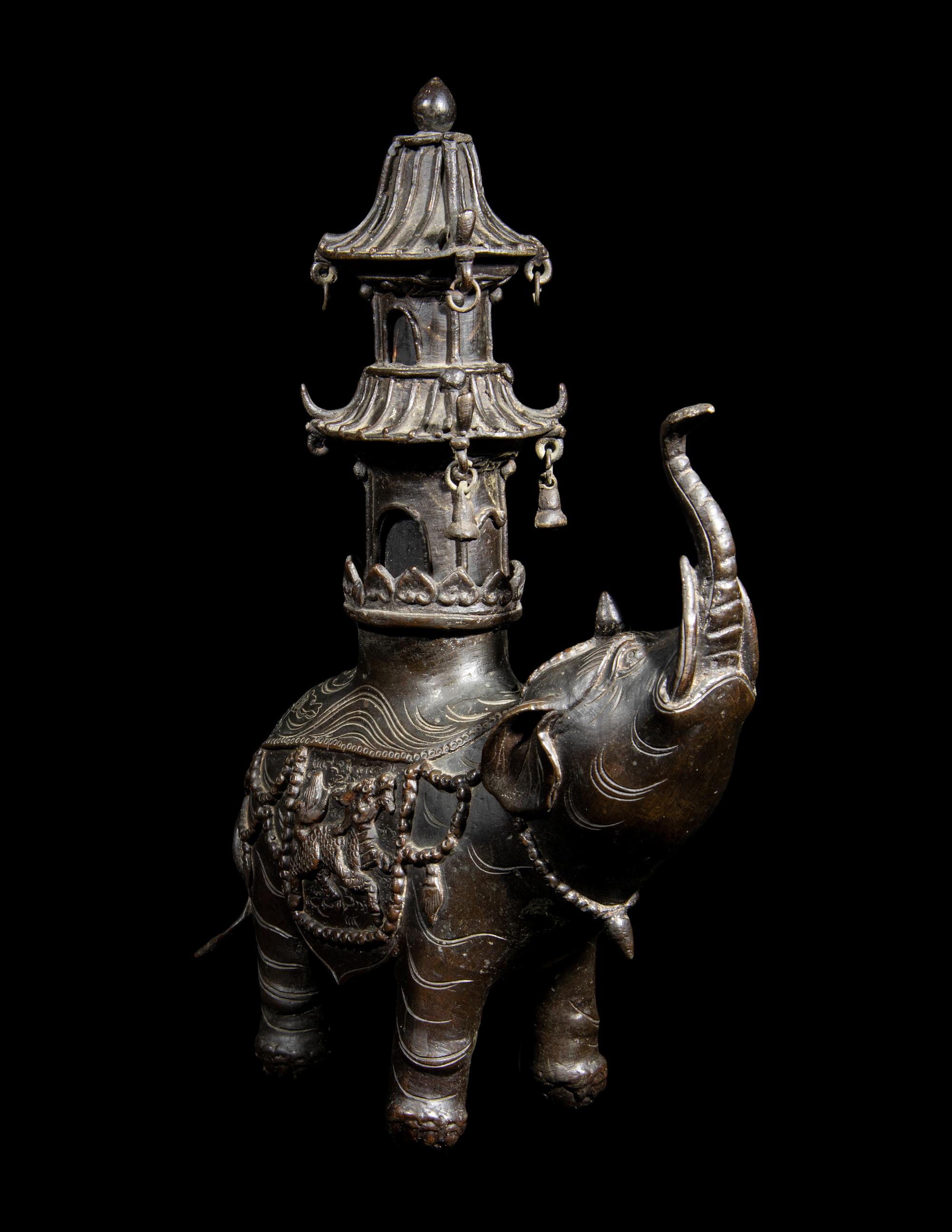 A Japanese Bronze Elephant-Form Incense Burner