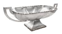 A Mexican Silver Center Bowl, Plata Villa, Mexico City, 20th Century, the twin-handled body of elongated oval form, raised on a taperin