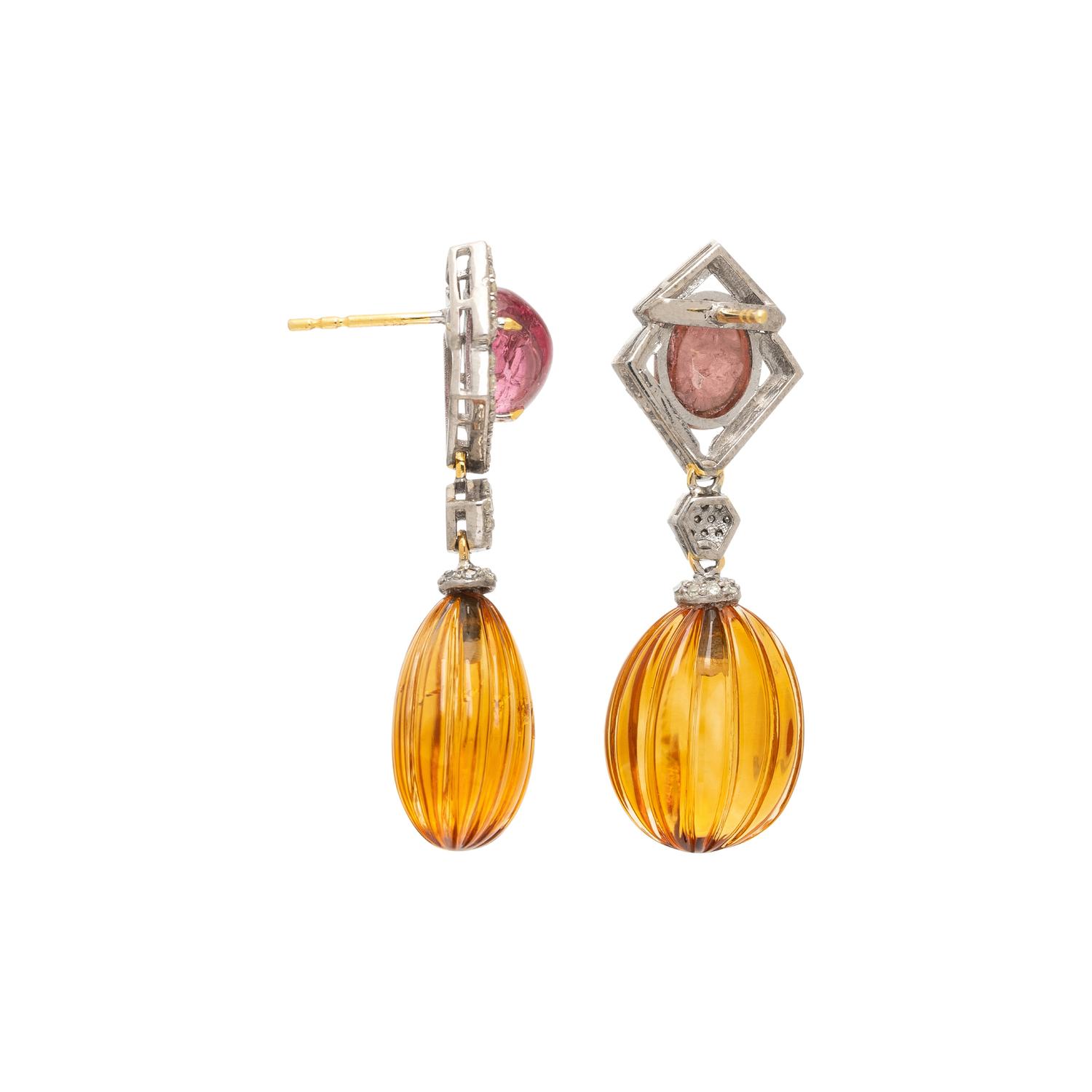 CITRINE, PINK TOURMALINE, AND DIAMOND EARRINGS