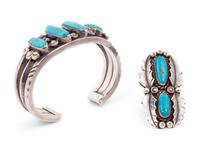 Navajo Silver and Turquoise Cuff Bracelet and Ring