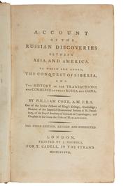 American Travel, Exploration & Expansion COXE, William (1748-1828). Account of the Russian Discoveries Between Asia and America . London: J. Nichol for T. Cadell, 1787.