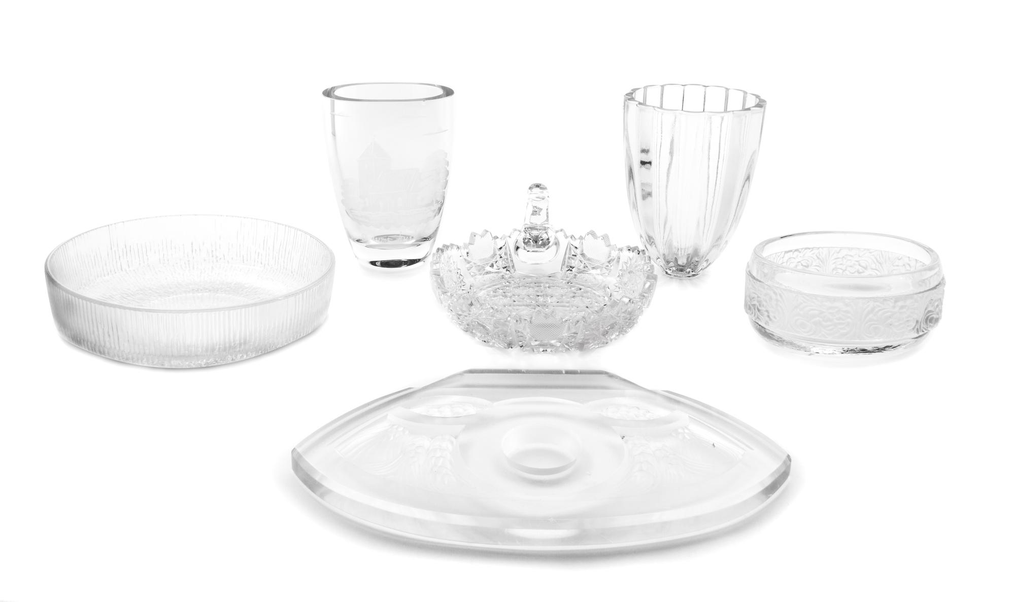 A Collection of Glass Articles Width of widest 12 1/2 inches.