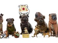 A Collection of Painted Bronze and Ceramic Models of Pugs