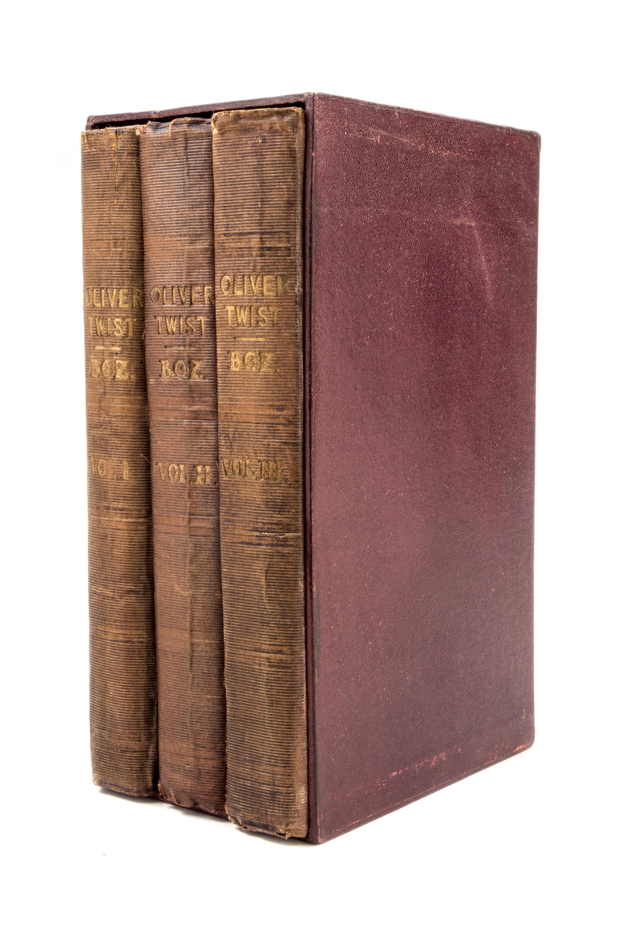 DICKENS, CHARLES. Oliver Twist. London, 1838. 3 vols. First edition in book form.
