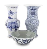 Three Chinese Blue and White Porcelain Vessels