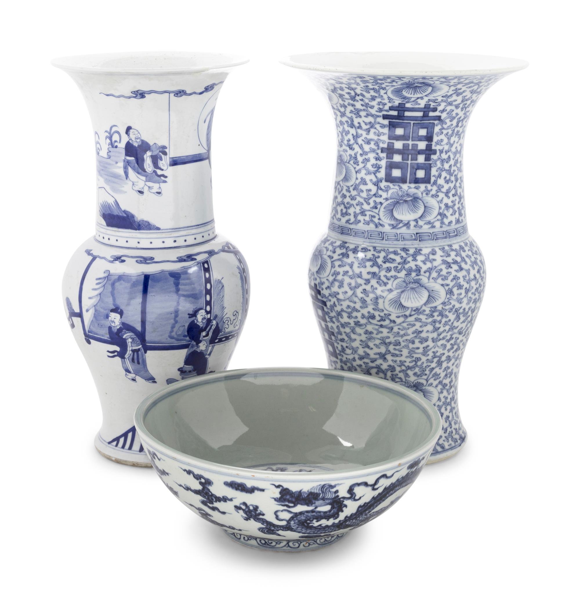 Three Chinese Blue and White Porcelain Vessels