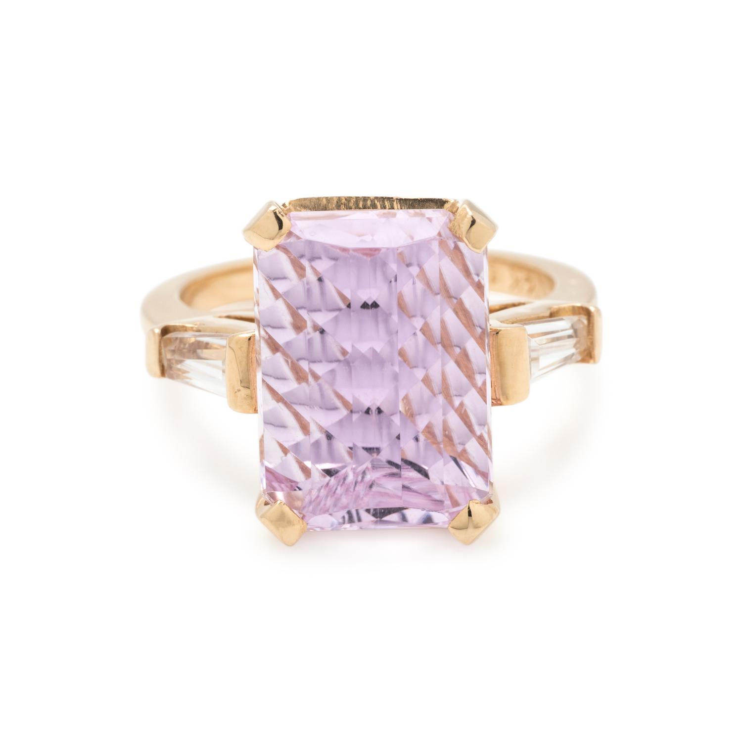 KUNZITE AND DIAMOND SIMULANT RING