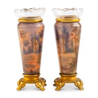 A Pair of French Enamel and Gilt Bronze Small Vases
