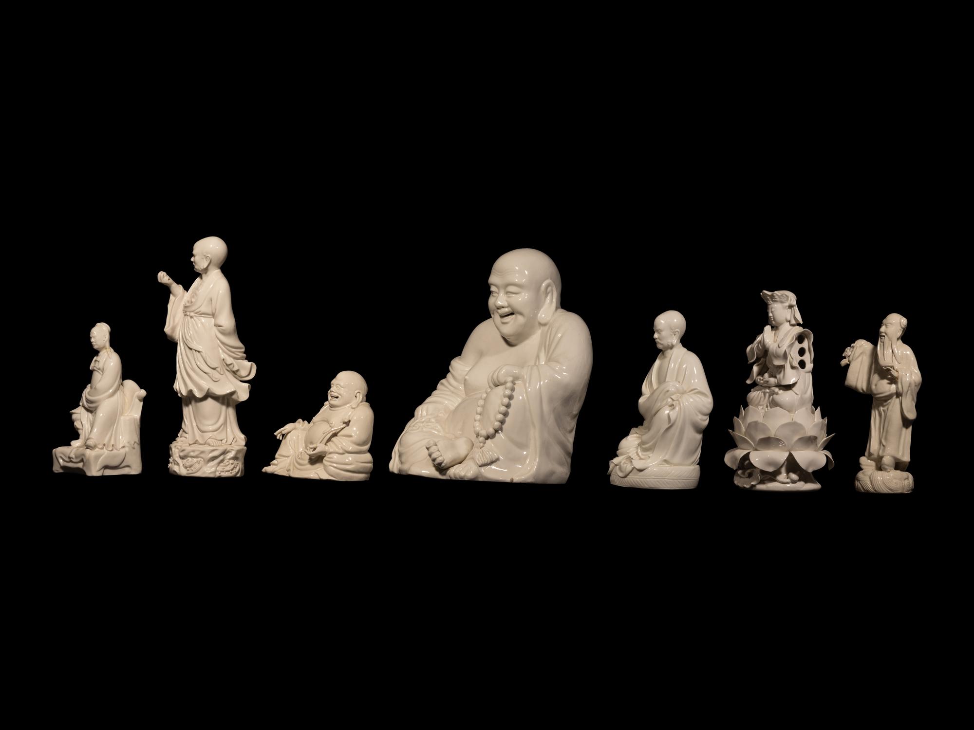 Seven Chinese Blanc-de-Chine Porcelain Immortal Figures
