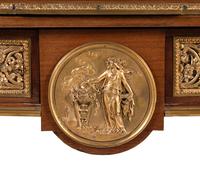 A Louis XVI Style Gilt Bronze Mounted Amaranth, Burr Maple and Kingwood Parquetry Marble-Top Bonheur du Jour
