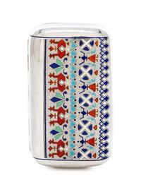 A Russian Enameled Silver Cigarette Case, Maker's mark JAL, St. Petersburg, late 19th century, the case decorated with abstracted polyc