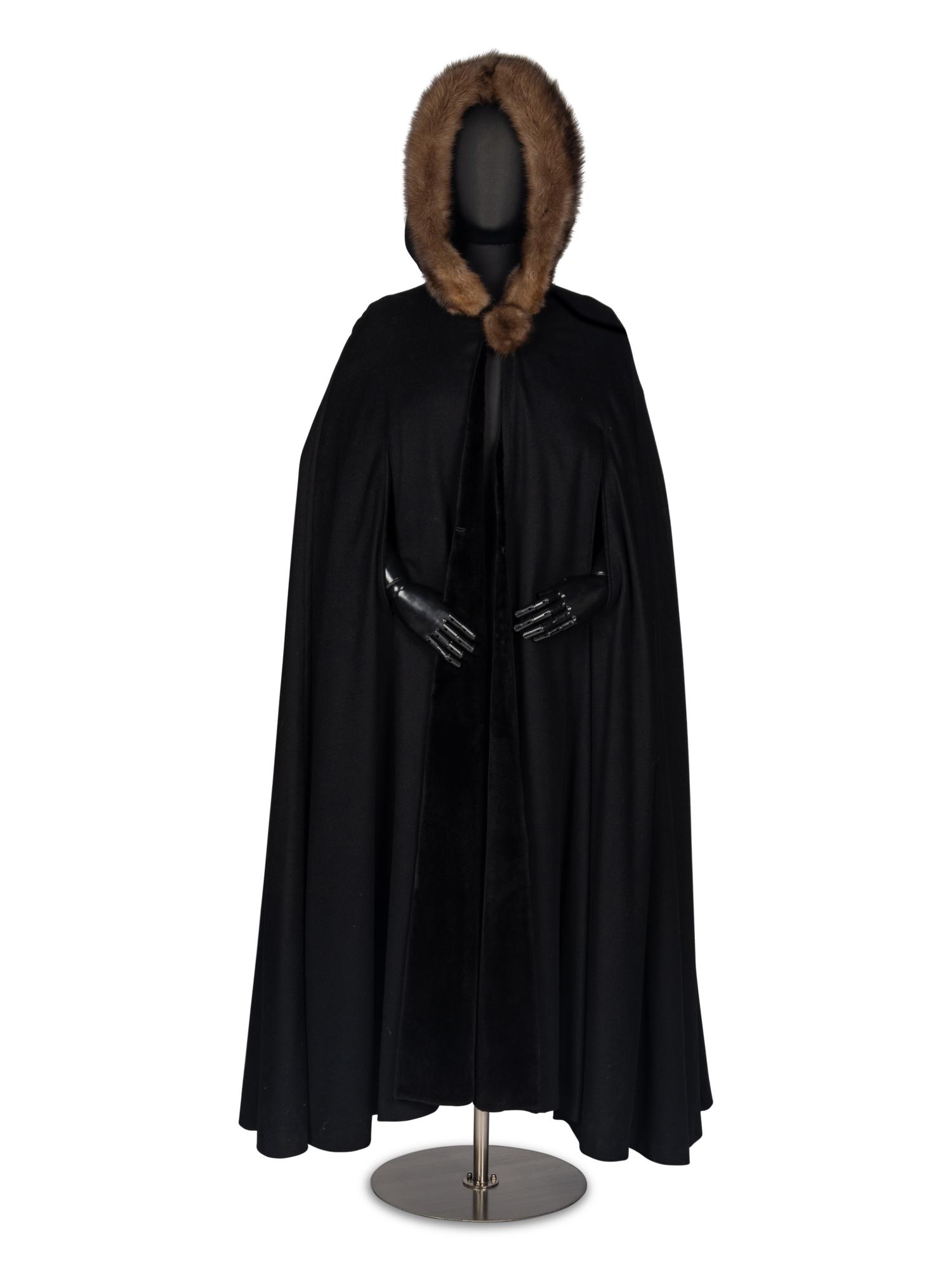 J. Mendel Cashmere Cape With Sable Fur Hood and Sheared Mink Lining