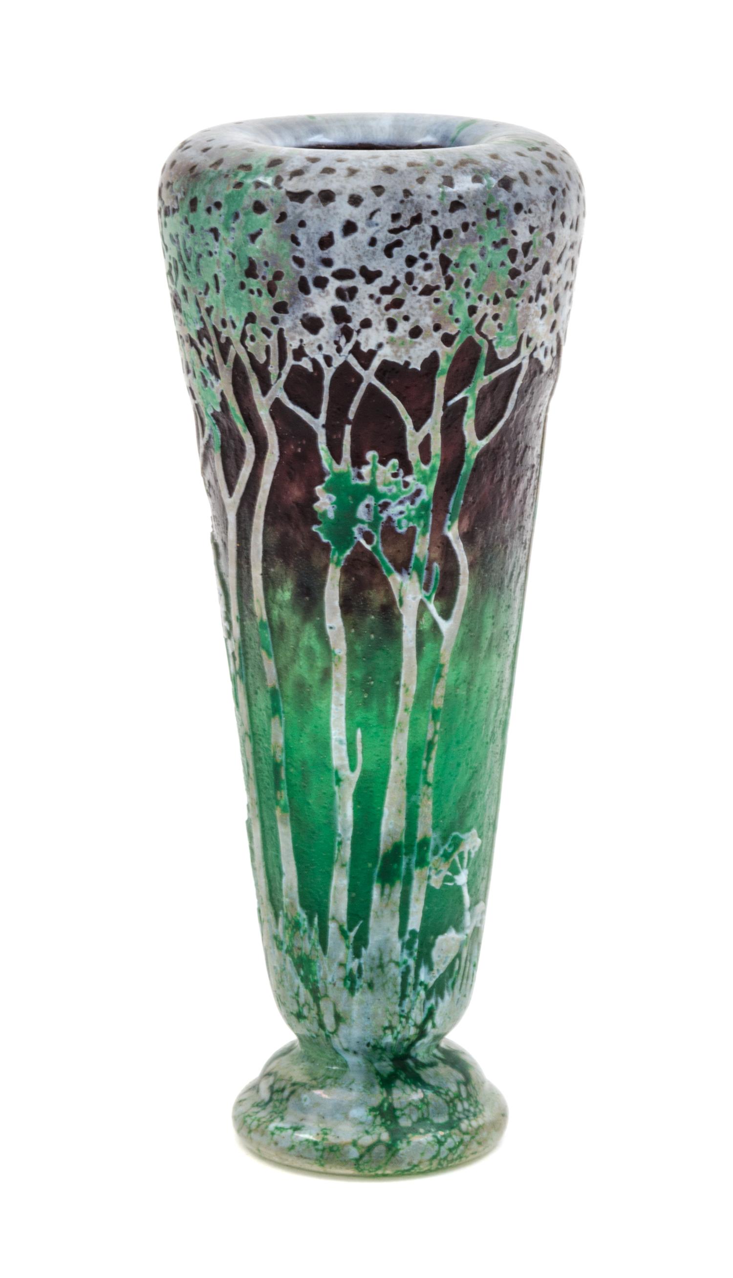 A Daum Enameled Cameo Glass Landscape Vase Height 7 3/8 inches.
